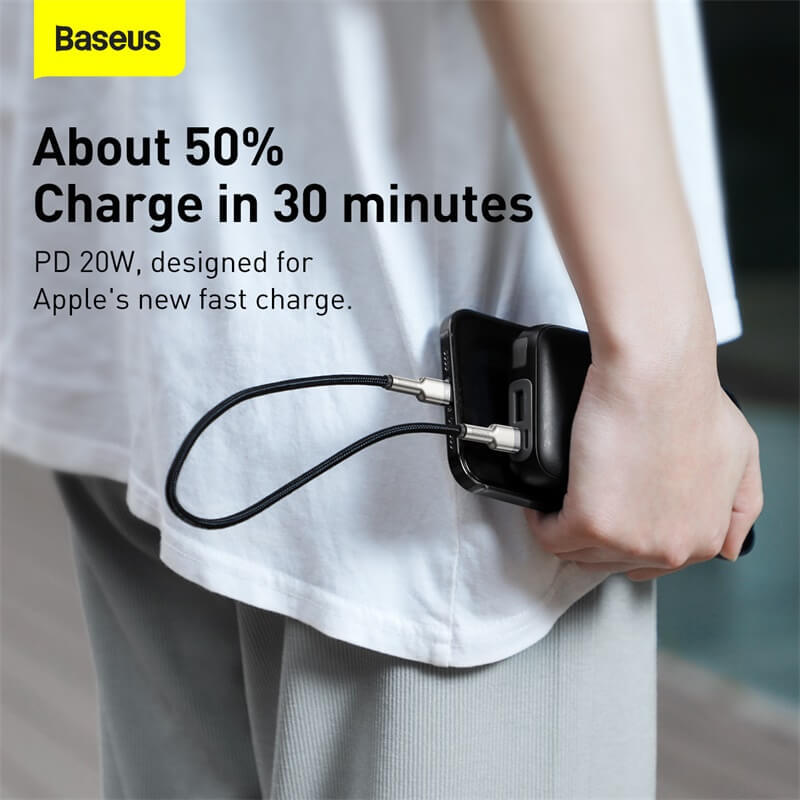 BASEUS PD 20W USB-C to Lightning Charging Cable (25cm) | Cafule Metal Series Type-C to iPhone Fast Charger Cable